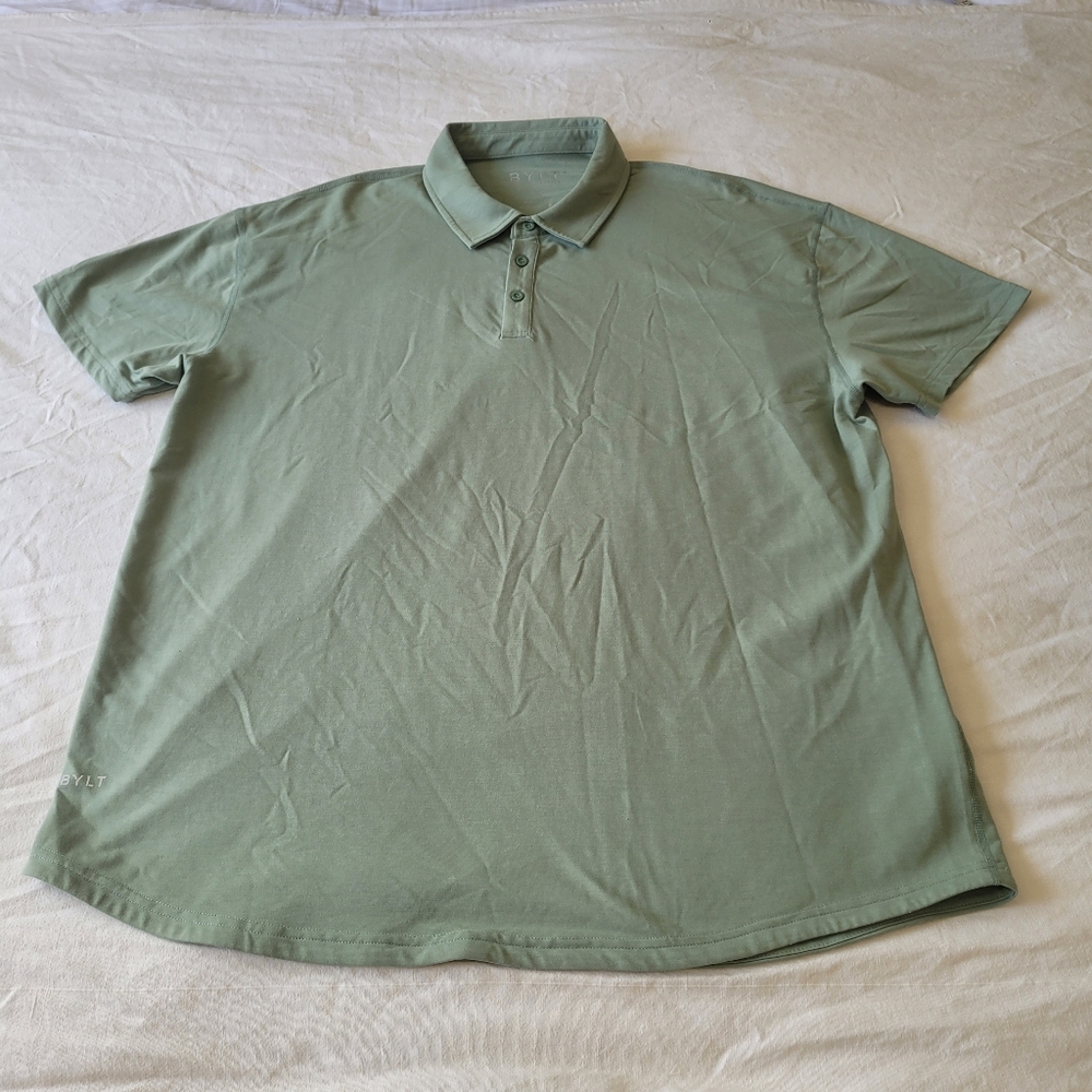 BYLT Shirt Mens XXL Sage Green Signature Drop Cut Short Sleeve Polo Premium